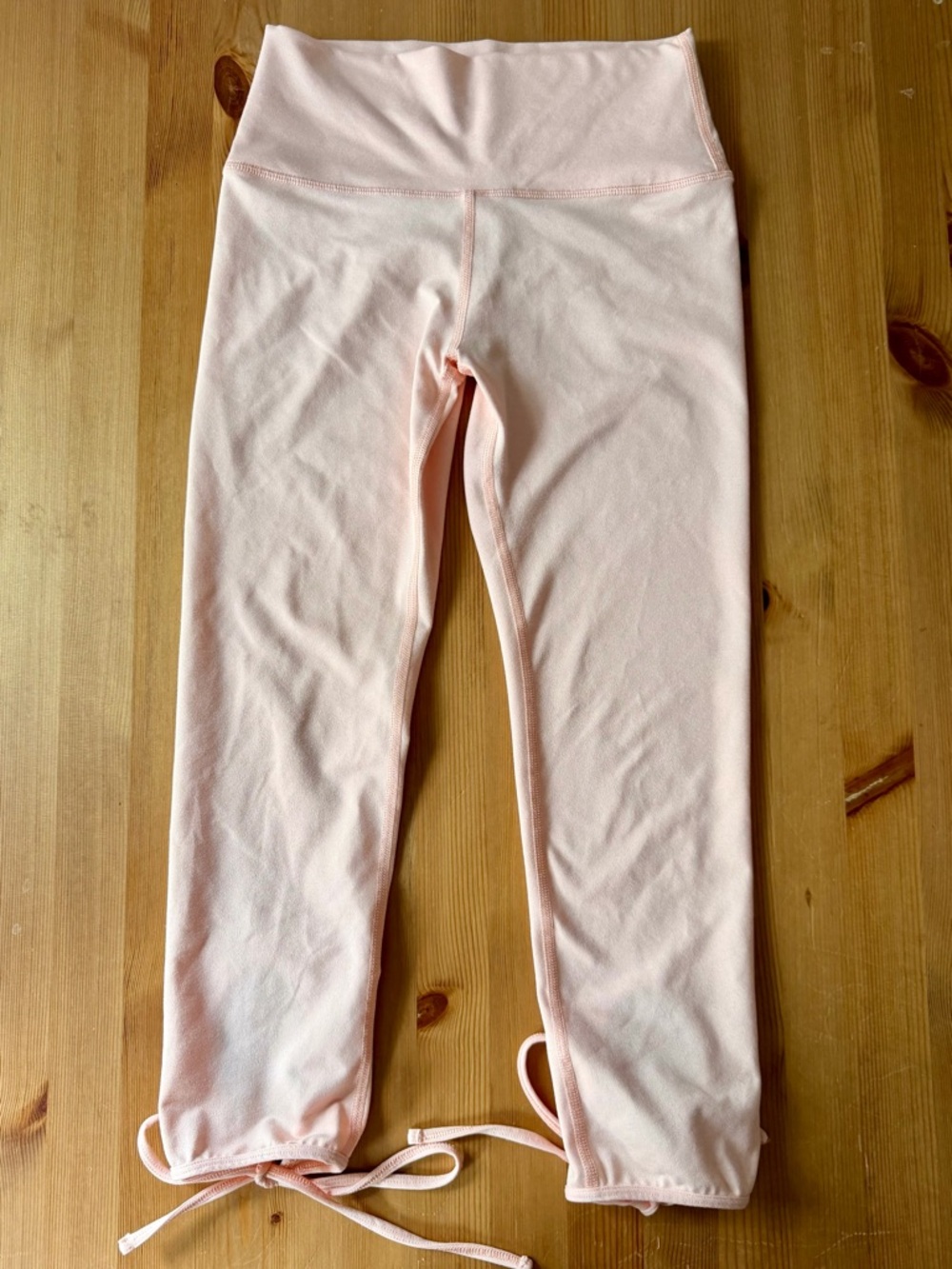 Aerie Chill Play Move Pink Cropped Leggings Small High Rise Tie Ankle Athletic